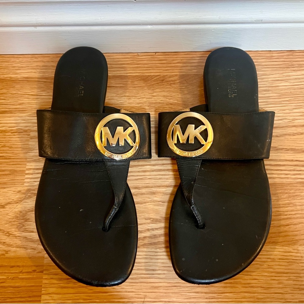 Michael Kors Black Sandals with Gold Logo
